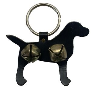 Vtg Black Lab Dog Door Hanger Black Leather Gold Sleigh Bells